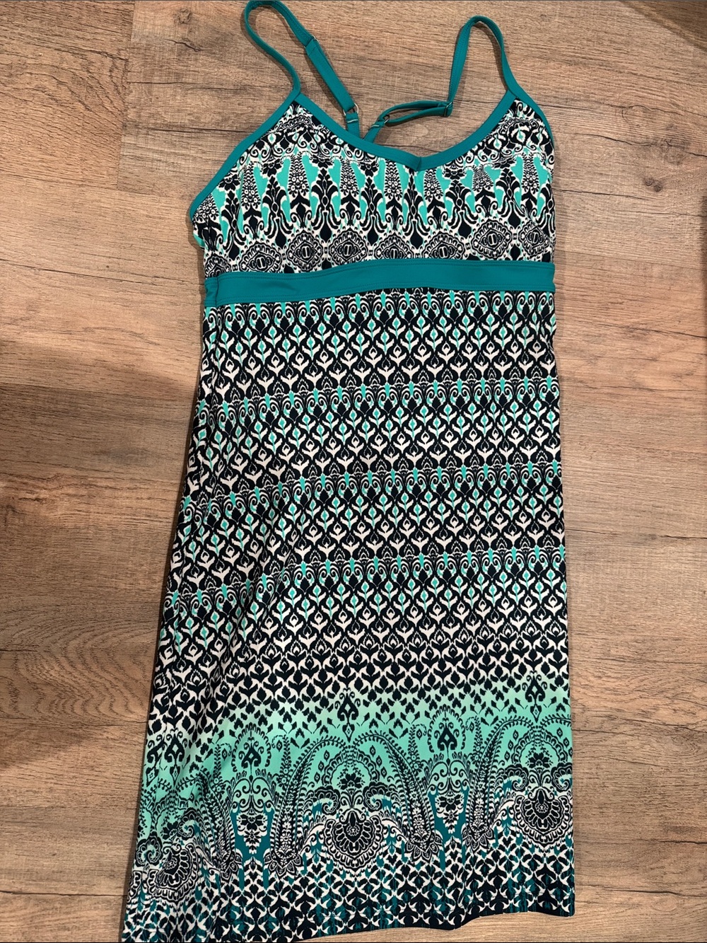 Athleta Teal Black and White Patterned Midi Dress